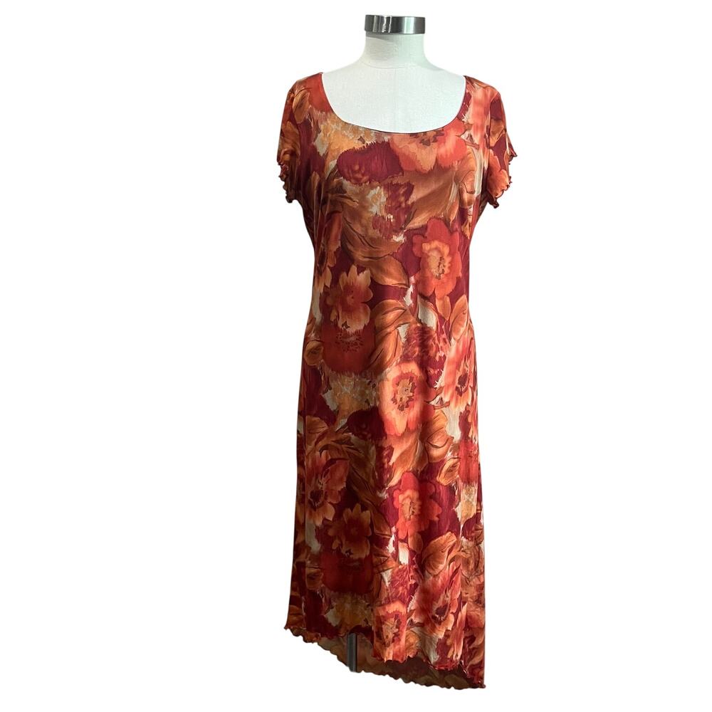 AGB Byer California Y2K Floral Orange Mesh Scoop Neck High Low Dress Size 12